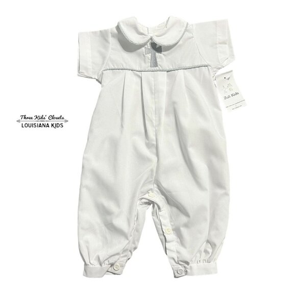 NEW Zuli Kids NEWBORN NB White Embroidered Cross Long Bubble Romper - Picture 1 of 5